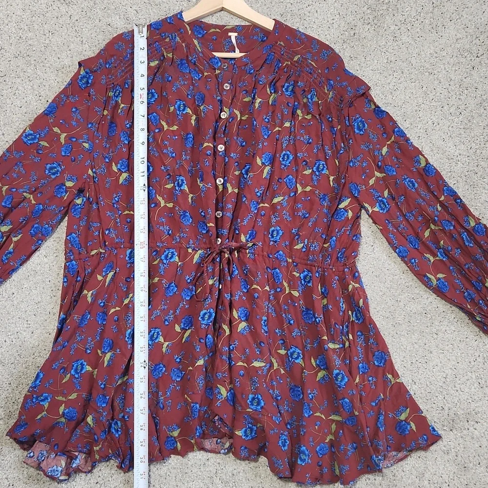 Free People Red Burgundy Flower Fields Mini Button Up Dress Womens Size Small